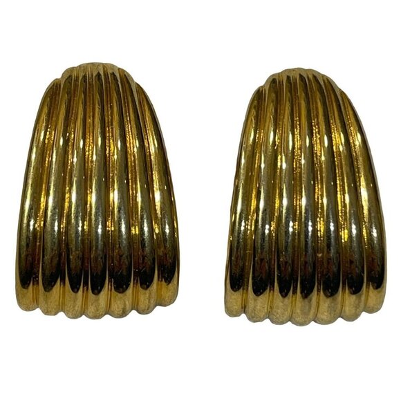 VTG PEP Gold Tone Wave Earrings Post 1.5 Inch - Picture 2 of 7